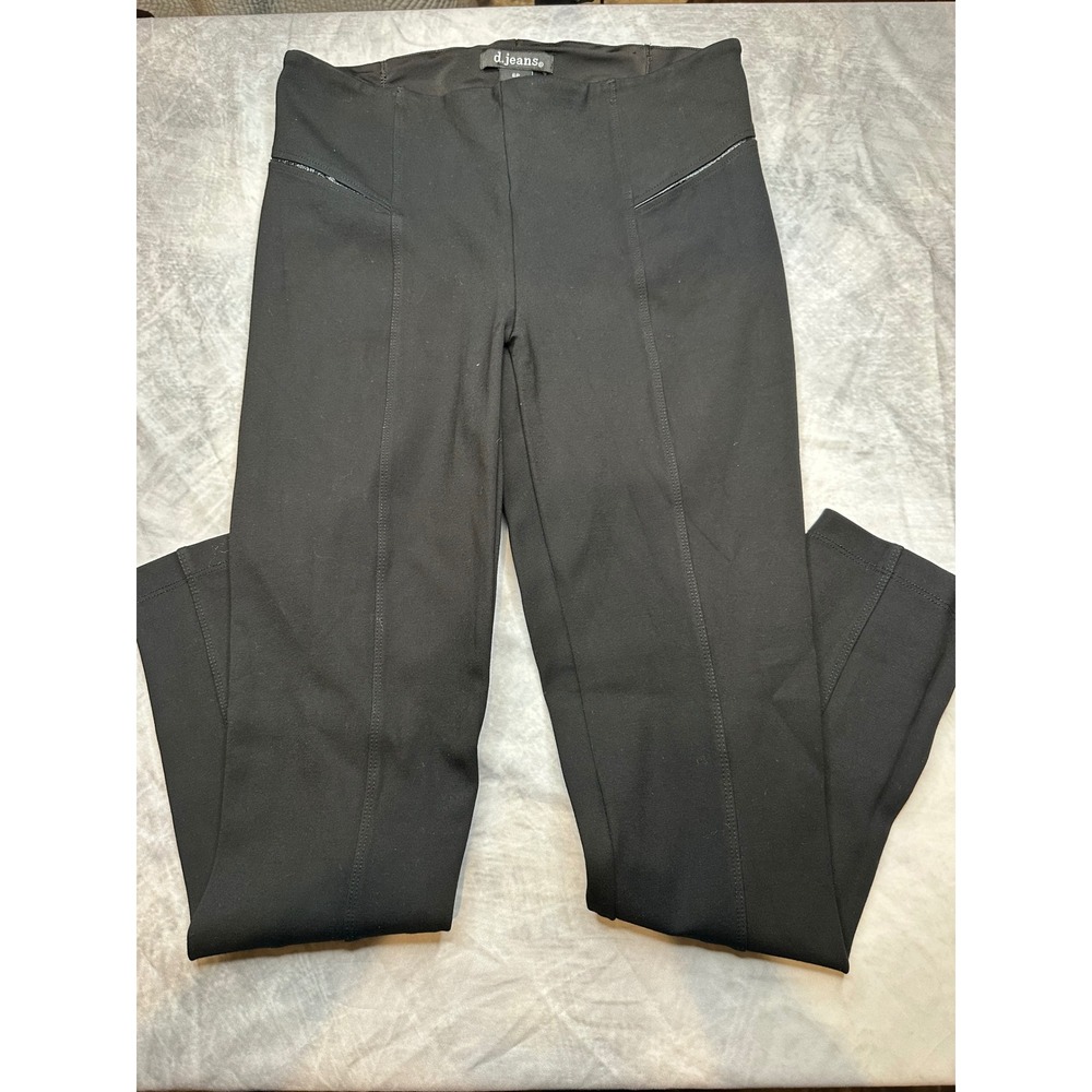 d.jeans Womens 6P Black Ponte Knit Pull On Pants Faux Leather Trim Petite